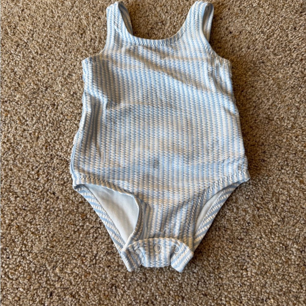 Old Navy Blue and White Striped Ruffle One Piece